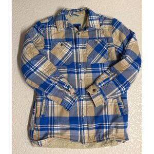 CQR Blue Tan Plaid Sherpa Lined Flannel Shacket Jacket